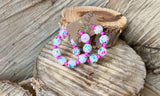 White and Multicolor Neon Glass Bead Hoops