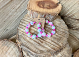 White and Multicolor Neon Glass Bead Hoops