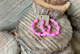 Neon Pink and White Glass Bead Hoops