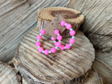Neon Pink and White Glass Bead Hoops