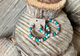 Barnwood and Teal Beaded Hoops