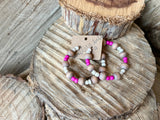Barnwood and Bright Pink Beaded Hoops