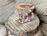 Barnwood and Bright Pink Beaded Hoops