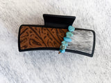 Two-Tone Leather Hair Clip with Turquoise Beads