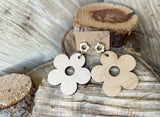 Wooden Flower Earrings + Gold Flower Studs