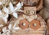 Boho Floral Acrylic + Caramel Flower Leather Earrings