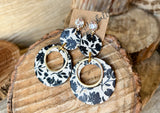 Black & White Floral Hoops + Gold Metal Accents + Rhinestone Stud Dangles